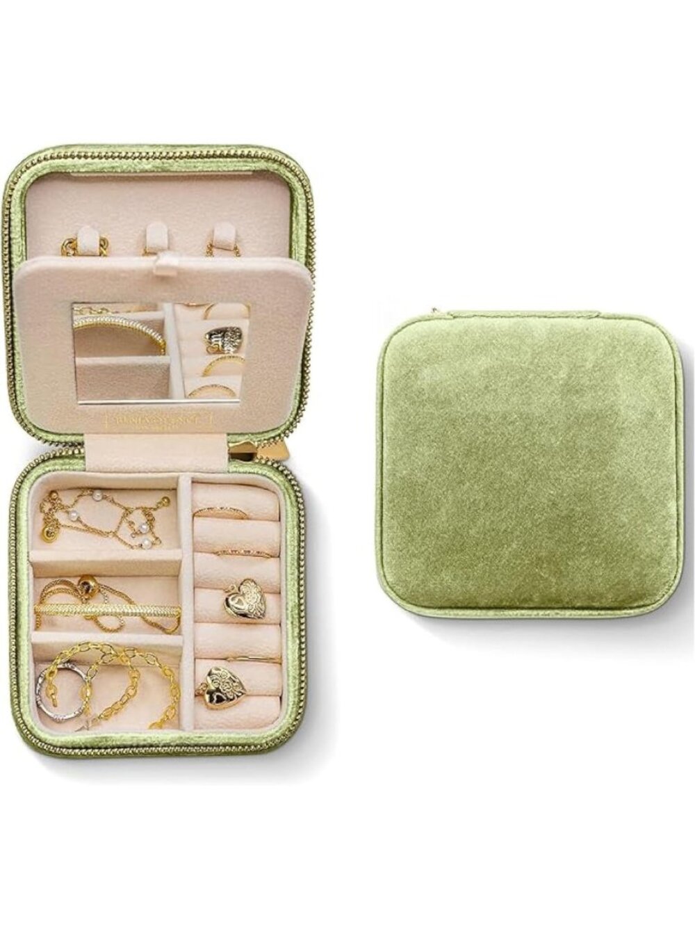 Plush Velvet Travel Jewelry Box with Mirror – Jewelry Organizer Case for Women